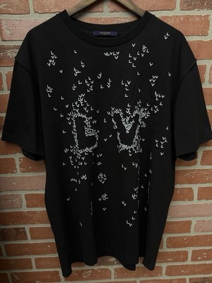 LOUIS VUITTON T-Shirt LV Tee Cotton Black Men's Size XL 100