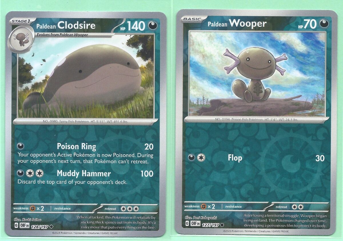 2 EVOLUTION OBSIDIAN FLAMES POKEMON-CLODSIRE 128/197+WOOPER 127