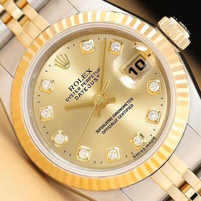 ROLEX LADIES DATEJUST 69173 18K GOLD STEEL FACTORY DIAMOND DIAL 2