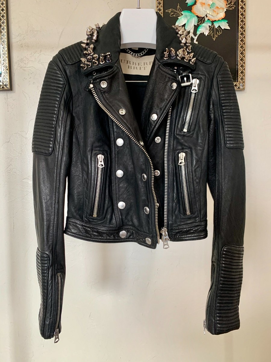 Burberry Brit Studded Quilted Motorcycle Biker Leather Jacket IT