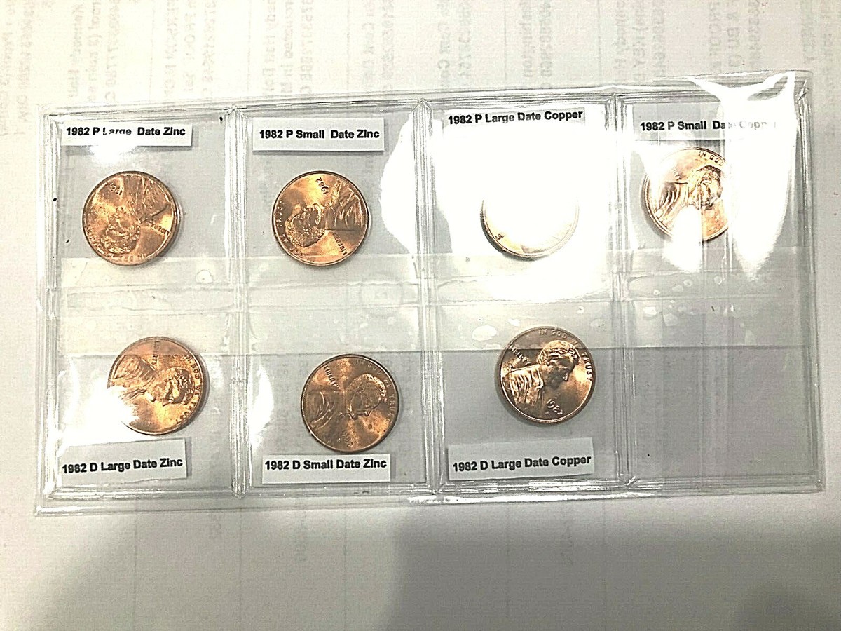1982 P&D LINCOLN CENT 7 COIN SET - COPPER/ZINC - LARGE & SMALL