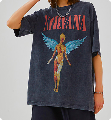 Nirvana In Utero T-Shirt Vintage OVERSIZE Reprint Acid Faded Black