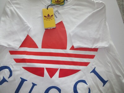 GUCCI x Adidas White red Logo T-Shirt Men's Size Medium Cotton