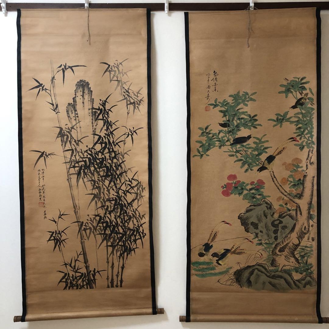 観鳥捕蝉図 作者不詳 掛け軸 和紙 有名作家の掛け軸 狩野探幽作