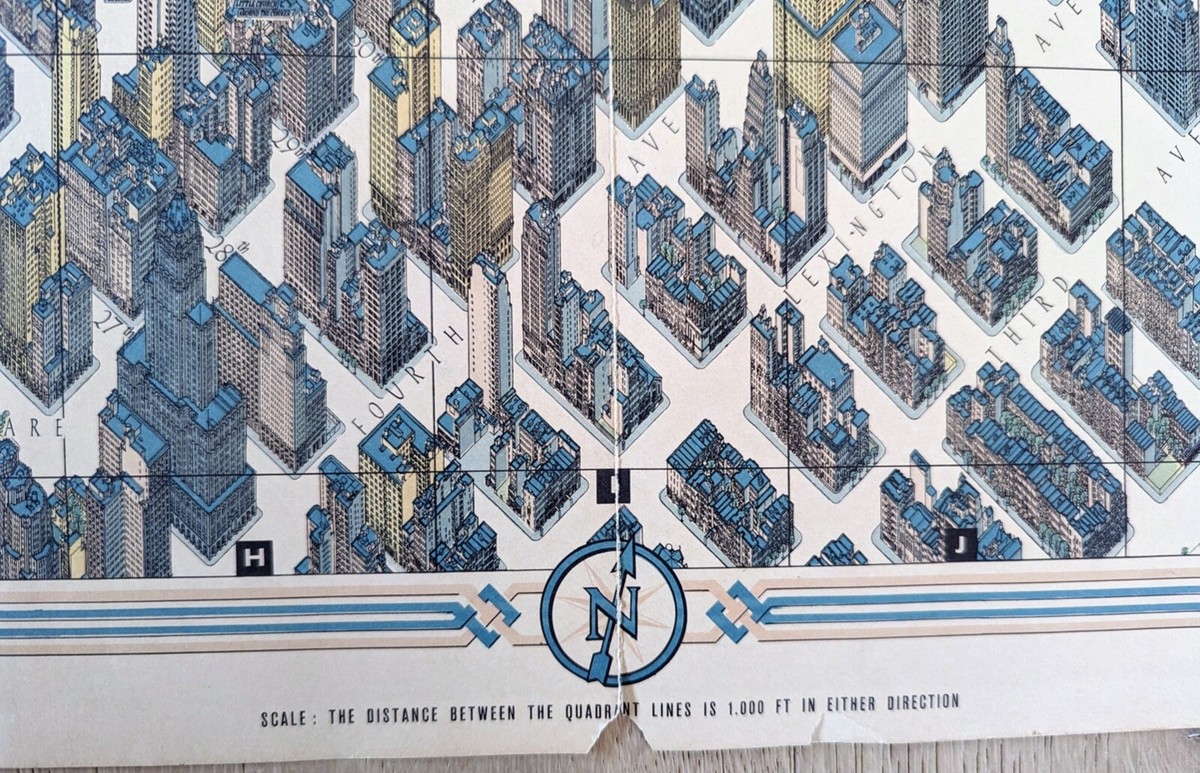 ニューヨーク 地図 超細密 鳥瞰図 マンハッタン ミッドタウン 1963