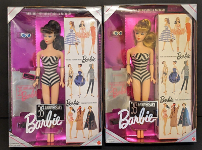 2x Barbie 1959 35th Anniversary Blonde & Brunette Dolls Sealed