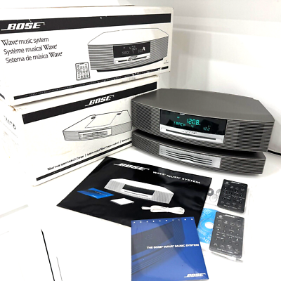 Bose Wave Music System Titanium Silver & Multi CD Changer - Open