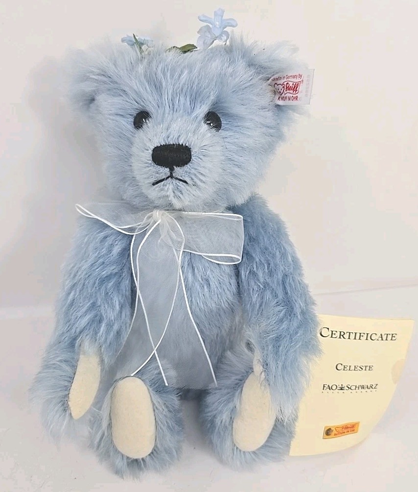 Steiff 1999 Angel Bear Celeste Blue FAO Schwarz Lmt 262/1500 Cert