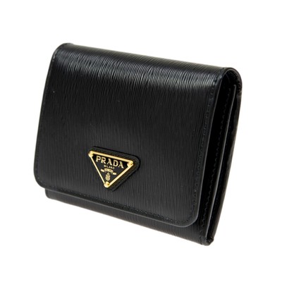 New Prada Vitello Move Trifold Compact Wallet Black Leather