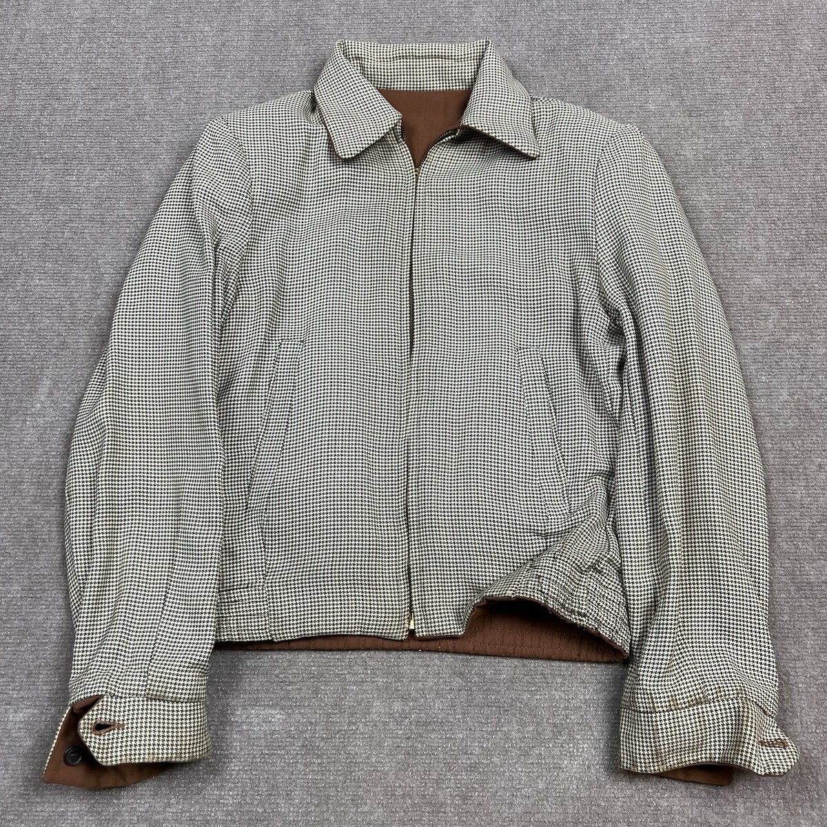 Vintage 40s 50s Houndstooth Gabardine Ricky Jacket Reversible Size