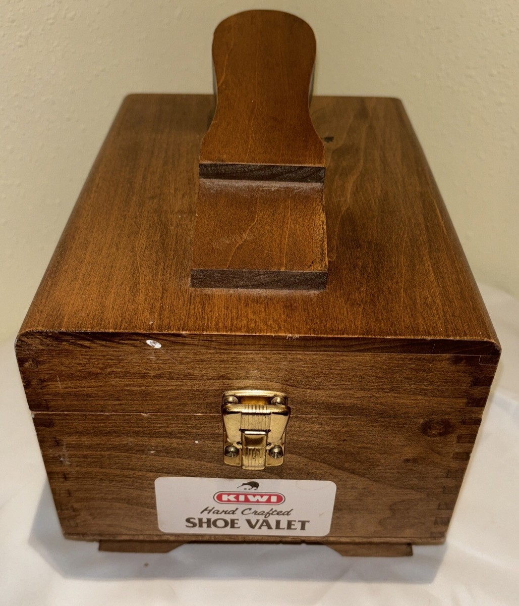 Vintage Kiwi Hand Crafted Shoe Shine Valet Wood Wooden Box w