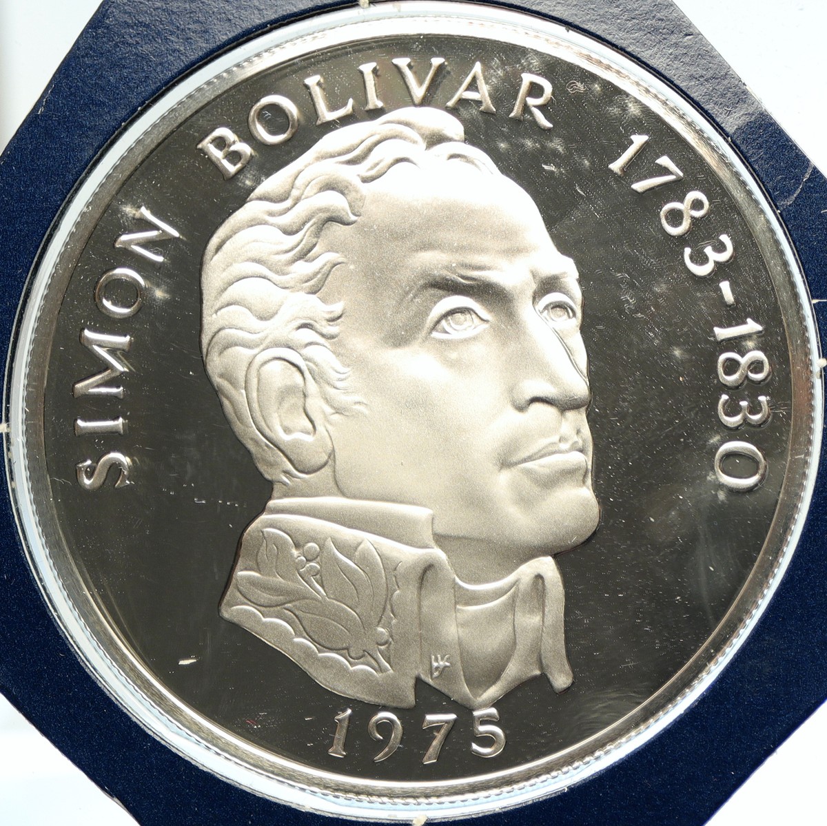 1975 PANAMA Huge Proof Silver 3.8oz 20 Balboas Coin SIMON BOLIVAR