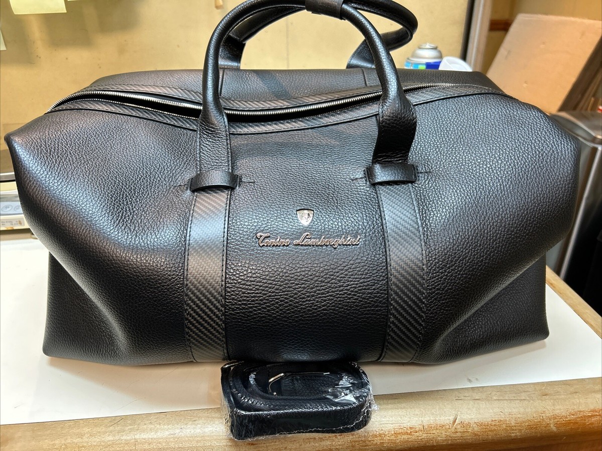 Lamborghini Tonino Carbon Fiber Zipper Black Leather Duffle Bag | eBay