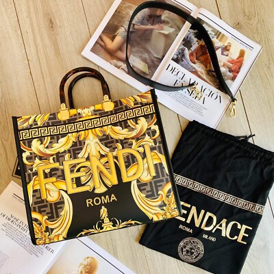 Fendi X Versace Fendace Collaboration Sunshine Black Gold Shopper
