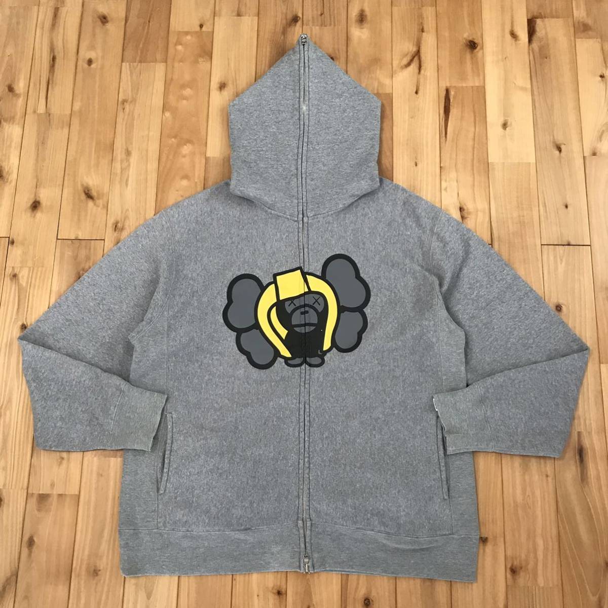 BAPE × kaws milo Full zip hoodie Gray A Bathing Ape Size L | eBay