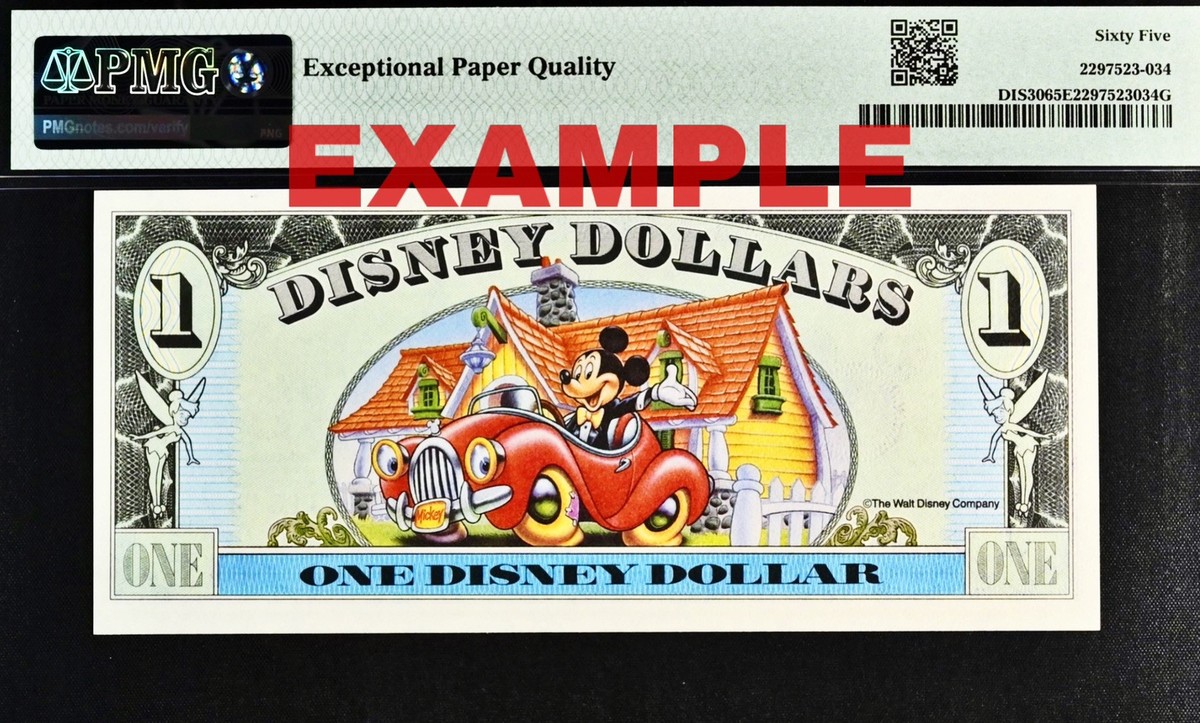 1993 $1 DISNEY DOLLAR Mickey Driving Mickey's 65th Anniv. PMG 64