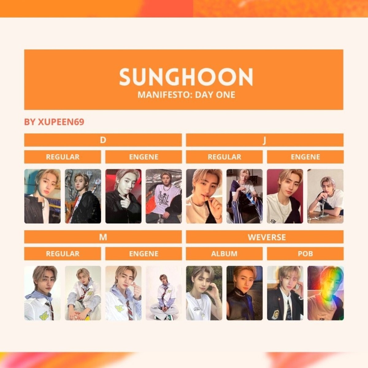 SUNGHOON ENHYPEN MANIFESTO : DAY1 official Photo card D J M