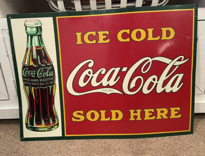 Vintage Coca - Cola Tin Metal 20 X 28 sign Ice Cold Sold Here Pat