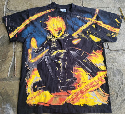 Modern Marvel Ghost Rider AOP Shirt Black Size Large Single Stitch