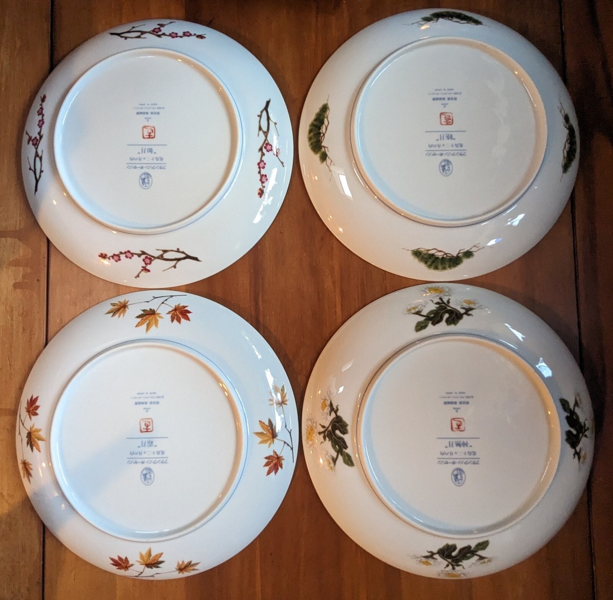 4 Franklin Mint Plates Series 12 Months of Flowers & Birds in the