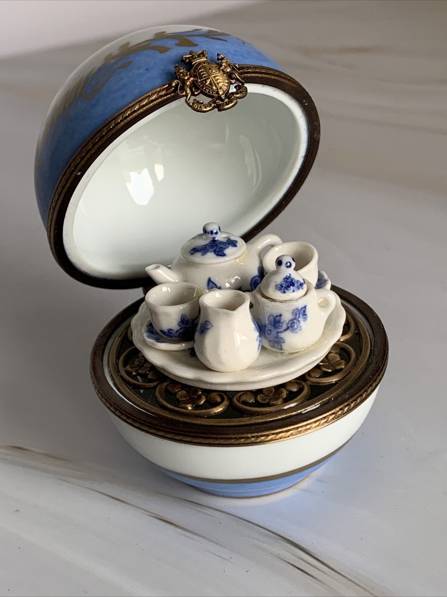 Rare Vintage Limoges, France Porcelain Trinket Box with Miniature