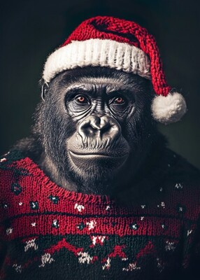 Christmas Gorilla - Cute Funny Animal - Poster | eBay