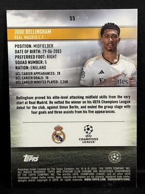 2023-24 Topps Chrome Stadium Club UCC Jude Bellingham Black