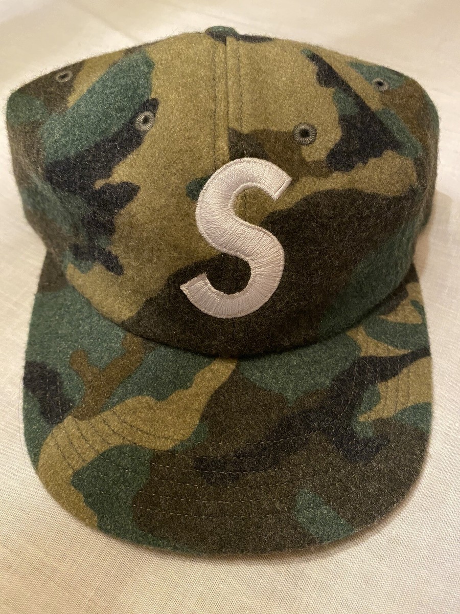 🔥 2017 Supreme Wool S Logo 6 Panel Cap Camo Brand New With Tags