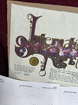 Vtg International Star Registry Registered Star Certificate