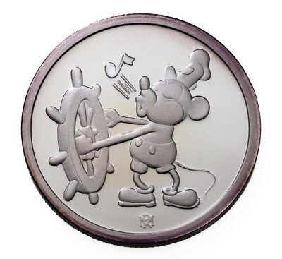 1988 Disney Mickey Mouse 60th Anni. 1 Oz. Silver Round - Steamboat