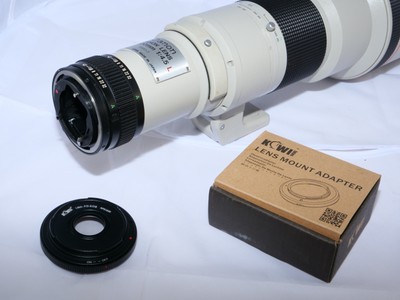 Canon FD 500mm f4.5 L telephoto Lens. Case. Hood. Caps. Canon F1n