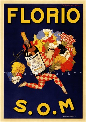 Florio SOM 1915 Italian Marsala Wine Vintage Poster Print Home Bar