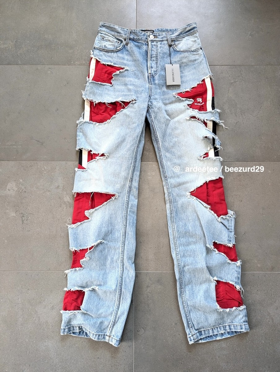 BALENCIAGA SLASHED HYBRID JEANS/TRACK PANTS RUNWAY FW21 RARE (BLUE