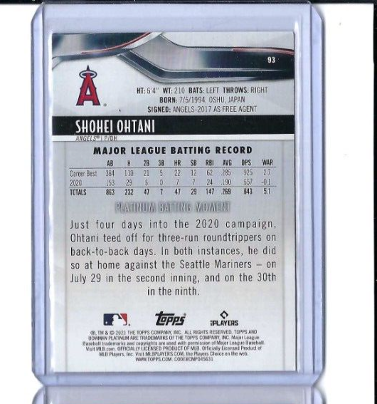 大谷翔平2021 BOWMAN LOS ANGELES ANGELES #93 2021 Bowman Platinum