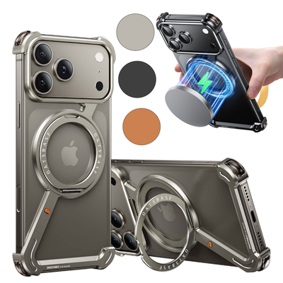 Magnetic Metal Z Shape Rimless stand Case For iPhone 17/17 Pro Max