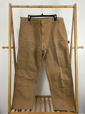 VTG 80s Carhartt Double Knee Brown Canvas WIP Workwear Pants Size