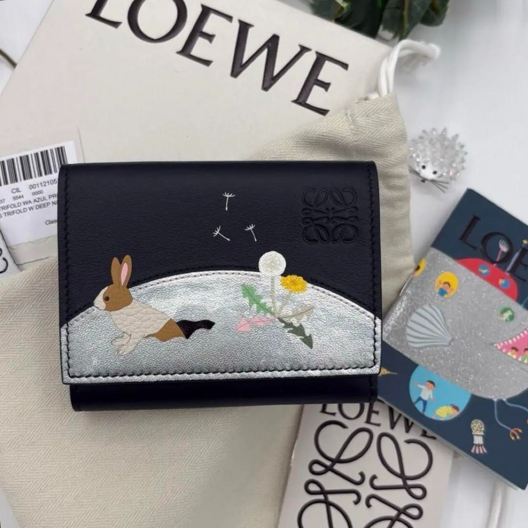 LOEWE x Suna Fujita Trifold Folding Wallet Leather Navy Rabbit