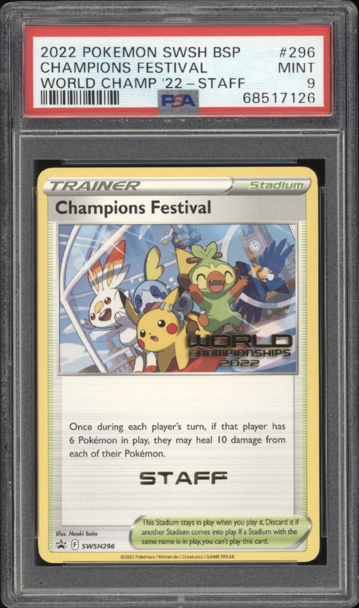 PSA 9 Mint 2022 STAFF Stamp Champions Festival Pokemon Worlds