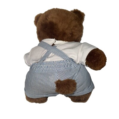 Robert Raikes Brown Teddy Bear W/ Overalls Carved Wood Face Paws