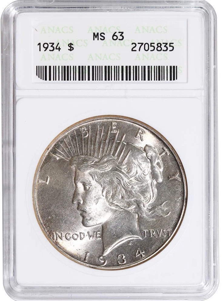 MS 63 Graded 1934 Year Peace Dollars (1921-1935) for sale | eBay