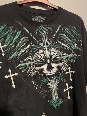 Tapout Y2K T-Shirt Black Skull Affliction MMA Elite Grunge Vtg XL