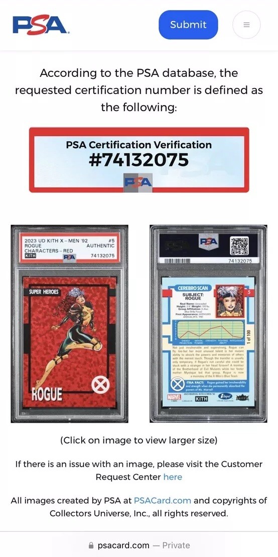 超希少1/100】KITH X-MEN ローグ PSA認証 カード 超希少1/100】KITH X