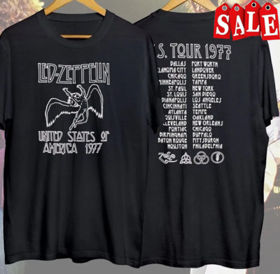 vintage Led Zeppelin 1977 american tour black t-shirt for fans