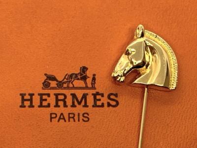 HERMES Horse Pin Brooch GP Gold Plated Brooch Accessory