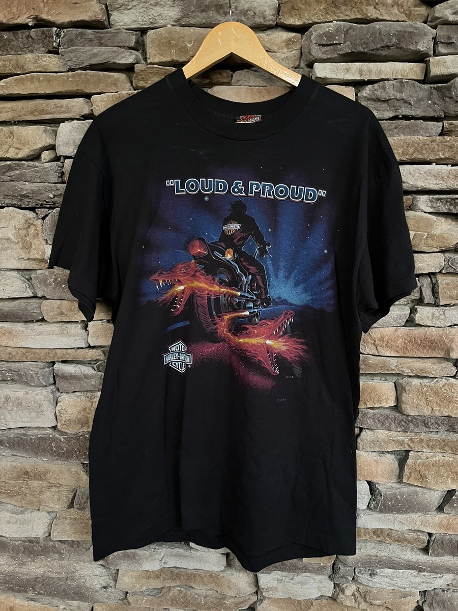 VINTAGE 90S HARLEY DAVIDSON LOUD AND PROUD DRAGON SINGLE STITCH T