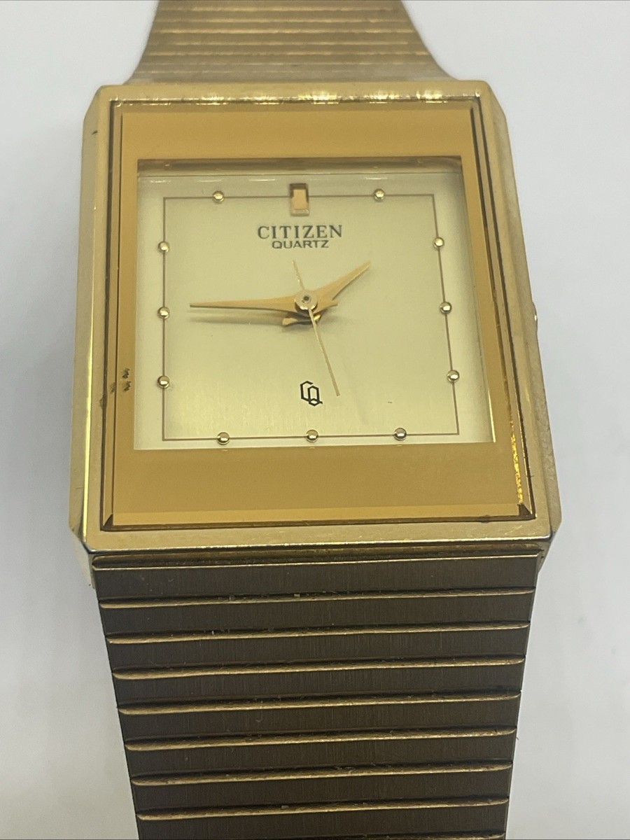 Vintage Citizen CQ Quartz Gold Tone Mens Tank Watch 3630-894600