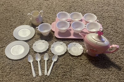 Vintage Barbie Pink White Tea Set Playset With Tray 19 Pieces 1996