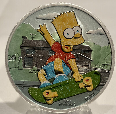 Tuvalu 2020 1$ Bart Simpson Skateboard 1 Oz 999 Silver Coin Color