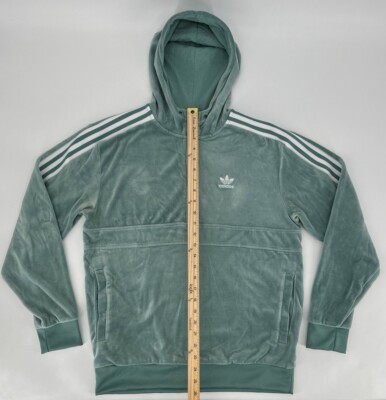 Adidas Originals Hoodie Mens Small Cozy Green Velour 1/2 Zip