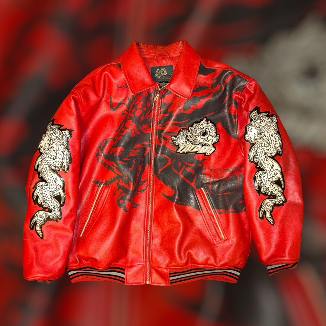 Impaq Collective Hip Hop Leather Jacket Dragon & Tiger Embroidered